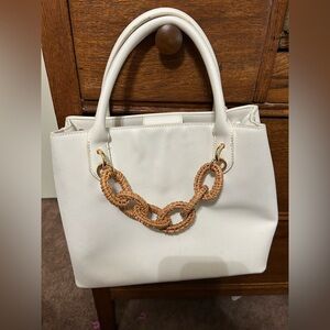 Betsy Johnson Elegant White Handbag with Tan Accents